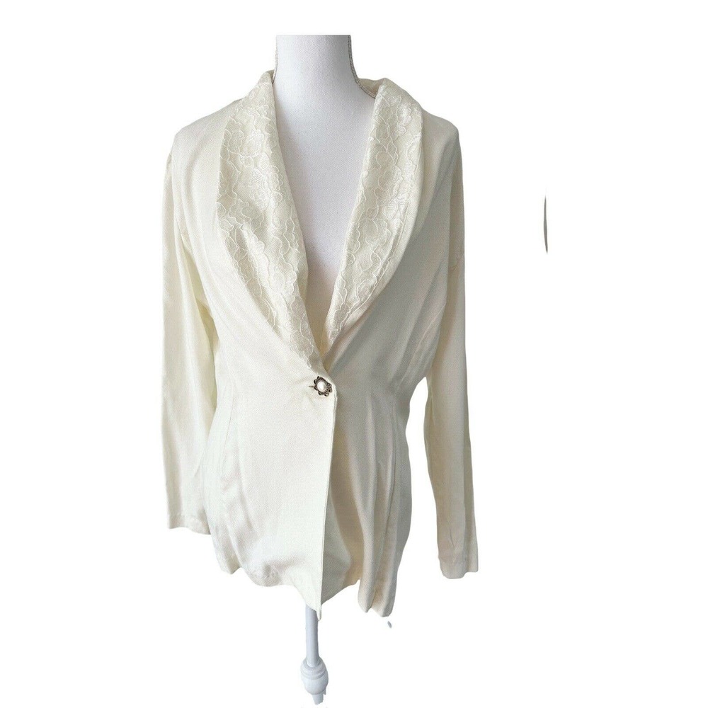 NWT By Choice Off White Single Button Long Lace Lined VTG Blazer Size Large
